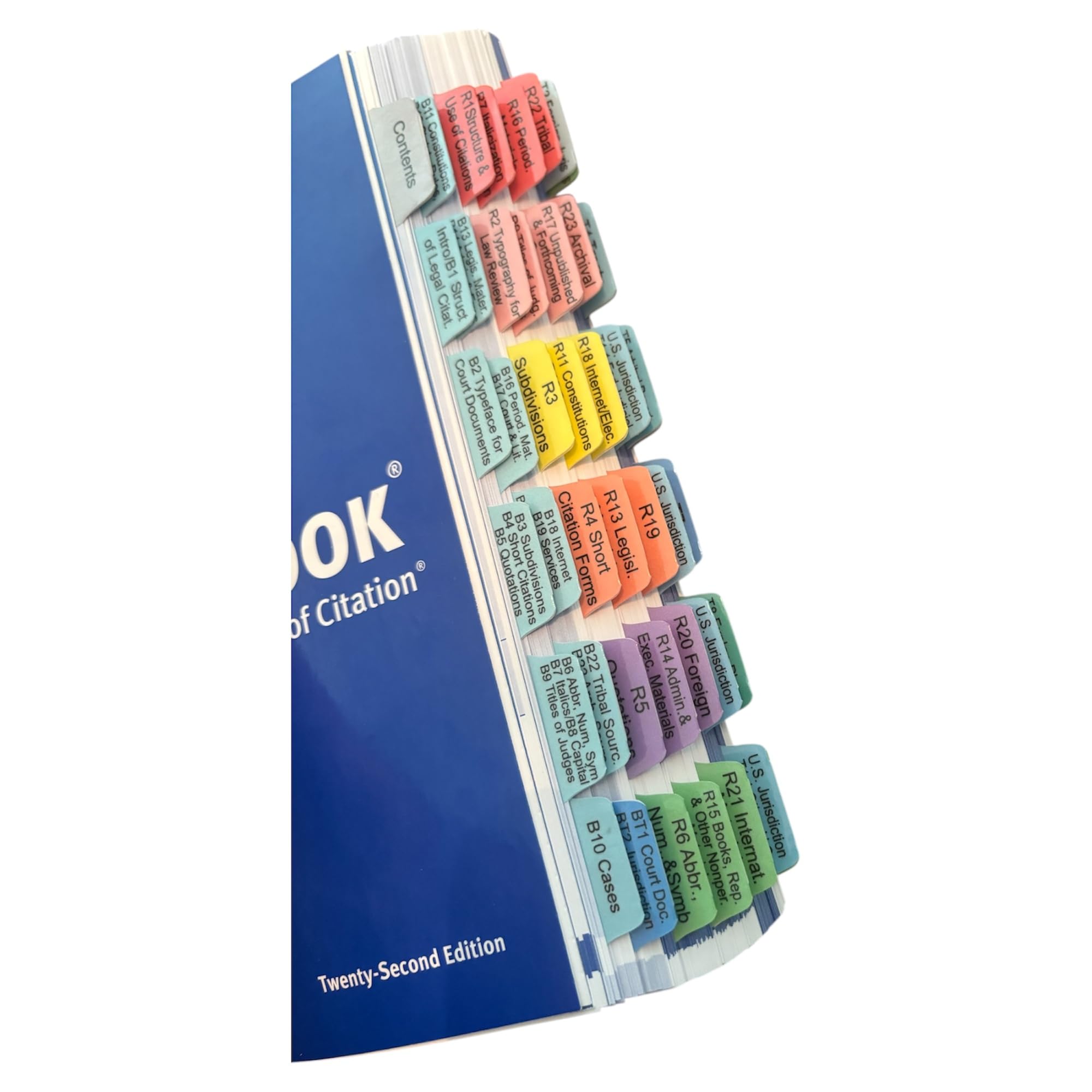Photo 1 of Book Tabs for The Bluebook: A Uniform System of Citation 22nd Edition. Laminated, Durable, Color-Coded Repositionable Tabs (Book not Inlcluded)