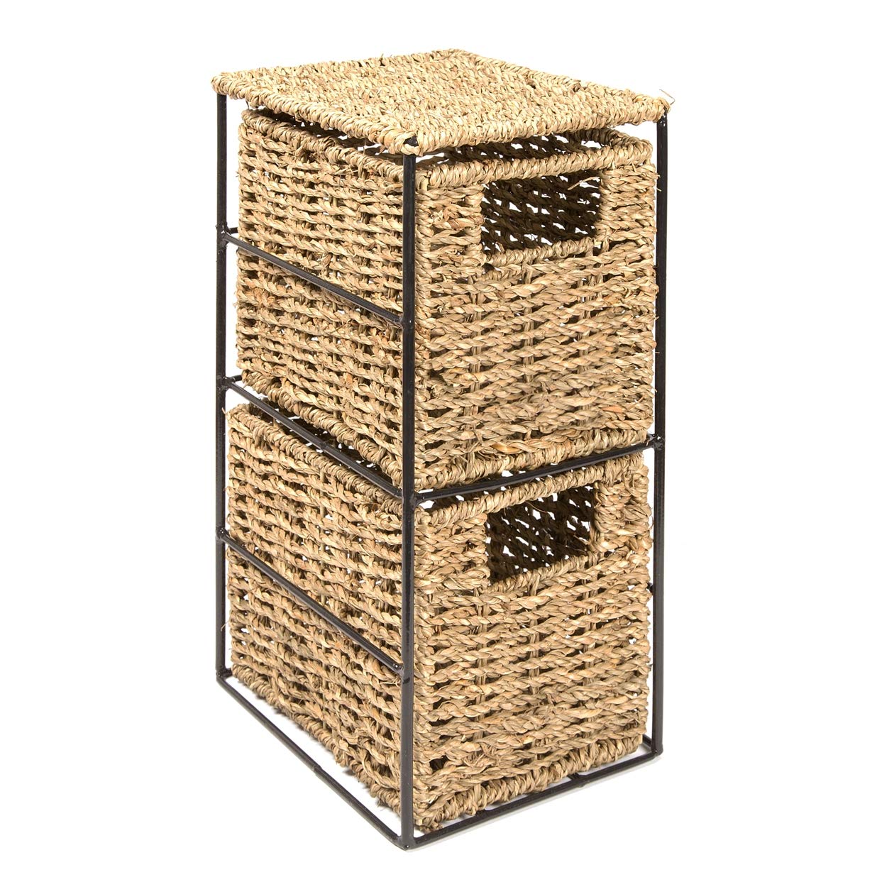 Woodluv 2 Drawer Seagrass Tower Storage Unit -Ideal for Bathroom,Office,Home(E01-111)