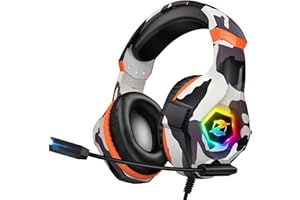 Gaming Headset for PS4 PS5 PC, Over-Ear Headphones with Surround Sound & RGB Light for Xbox Switch Mac Laptop