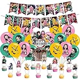 Demon Birthday Decorations, Slayer Party Supplies Include Happy Birthday Banner, Cake Topper and Cupcake Toppers, Balloons for Kids Party Decor