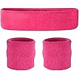 Suddora Sweatbands Set, Moisture Wicking 2 Wristbands and 1 Headband, Breathable Terry Cloth Athletic Bands for Basketball, Tennis, Yoga, Gym, Sweat Bands for Costumes and Cosplay
