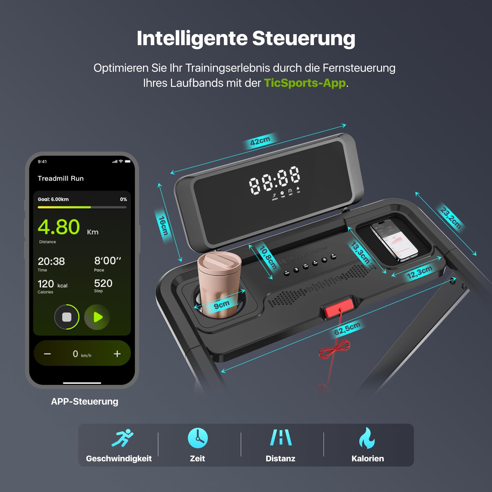 Mobvoi Home Laufband Ultra Intelligente KI 3-in-1 Gehpad mit 6% Steigung 2,5 PS Laufband zum Gehen und Laufen Halterung für Tasse Telefon Laptop Große Lauffläche TicSports Zwift Kinomap 12km/h 120kg 3