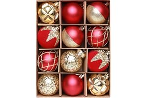 HipTree Christmas Tree Ornaments Decorations Set-12ct 3.14 Inch Red Gold Velvet Ornaments for Christmas Tree Shatterproof Hanging Ball Ornament Bulk,Xmas Tree Tabletop Decorations for Holiday Decor