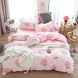 Loussiesd Cartoon Peach Comforter Cover Set Kid Bedding 3Pcs Microfiber