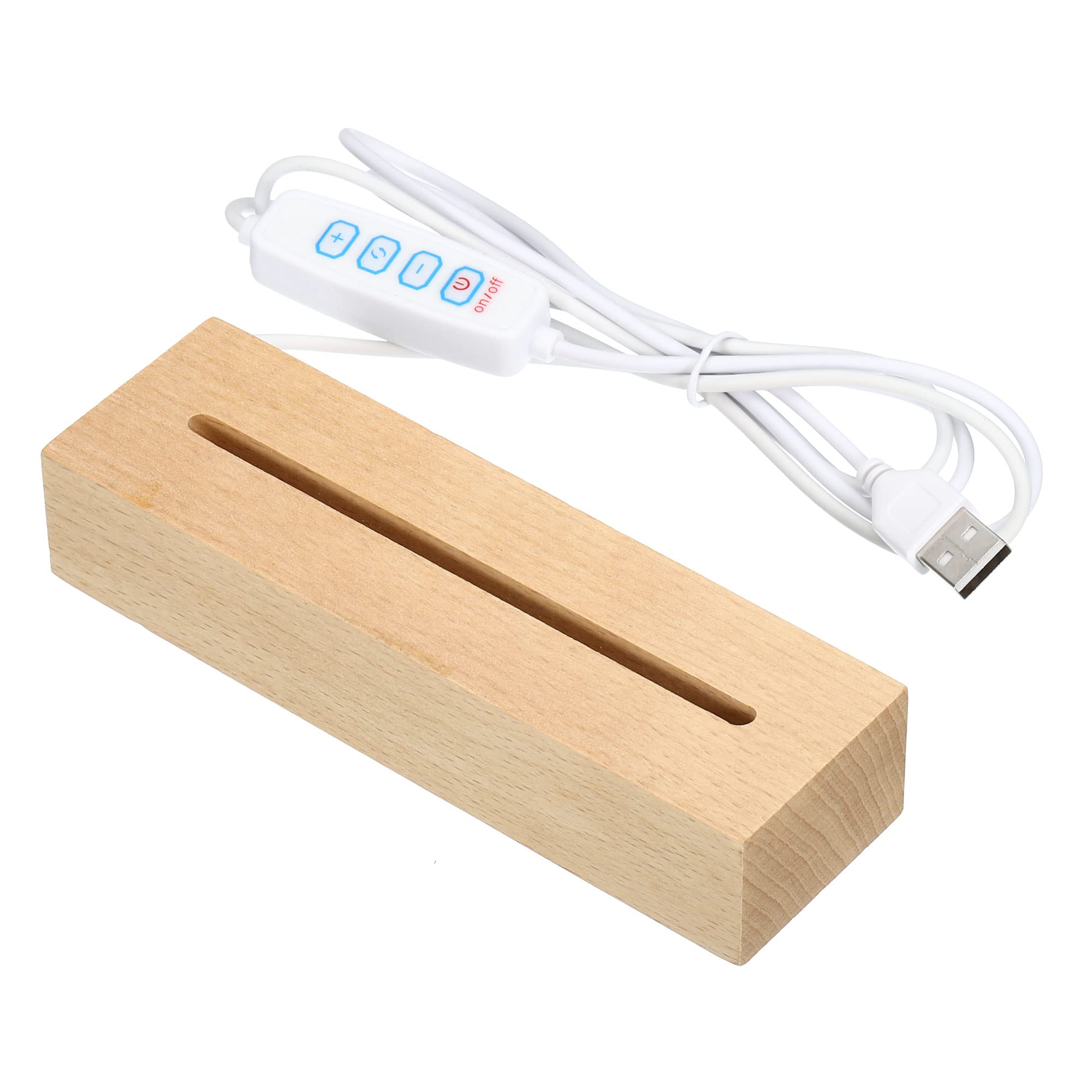 PATIKIL Wooden LED Light Base Stand, Rectangle Wooden 4.72" x 0.2" 3-Colored Lights Display Pedestals for Acrylic Nightlight Crystal Art, Wood Color