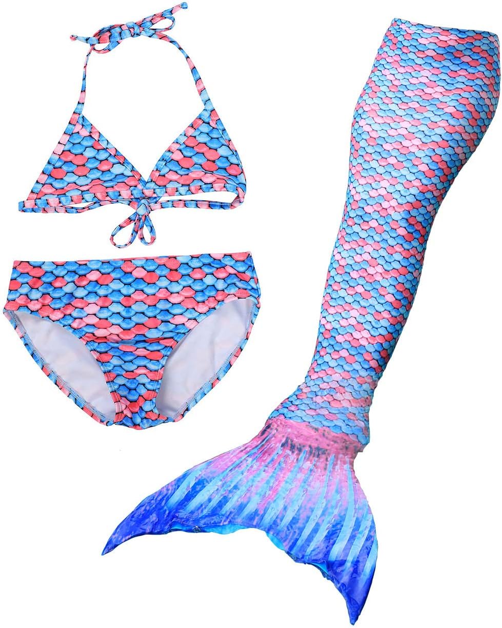 Girls Bikini Set with Mermaid Tail 3 Pcs Swimsuit Bathing Suits