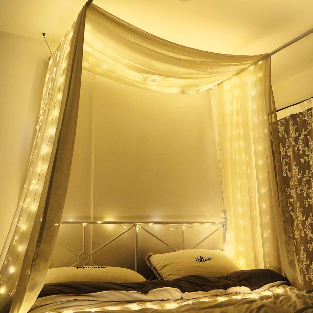 Twinkle String Lights with Remote Control Timer 300 Led USB Powered for Window Curtain Christmas Wedding Party Home Garden Patio Decoration Fairy Lights 118in x 118in (Warm Light)