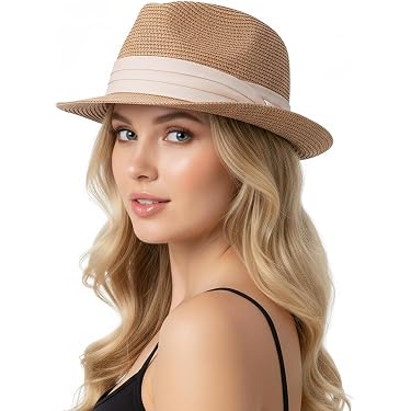 Beloved Millinery Beige Panama Fedora  Hat Black Trim - Women\'s Summer Hat Felicity Natural Fedora. Hats for Men & Women main image 2
