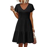 HOTOUCH Women's Casual Summer Dress with Pockets V Neck Ruffle Sleeve A-Line Dresses
