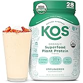 KOS Vegan Protein Powder, Unflavored & Unsweetened - Low Carb Pea Protein Blend, Organic Superfood Rich in Vitamins & Minerals - Keto, Soy, Dairy Free - Meal Replacement for Women & Men - 28 Servings