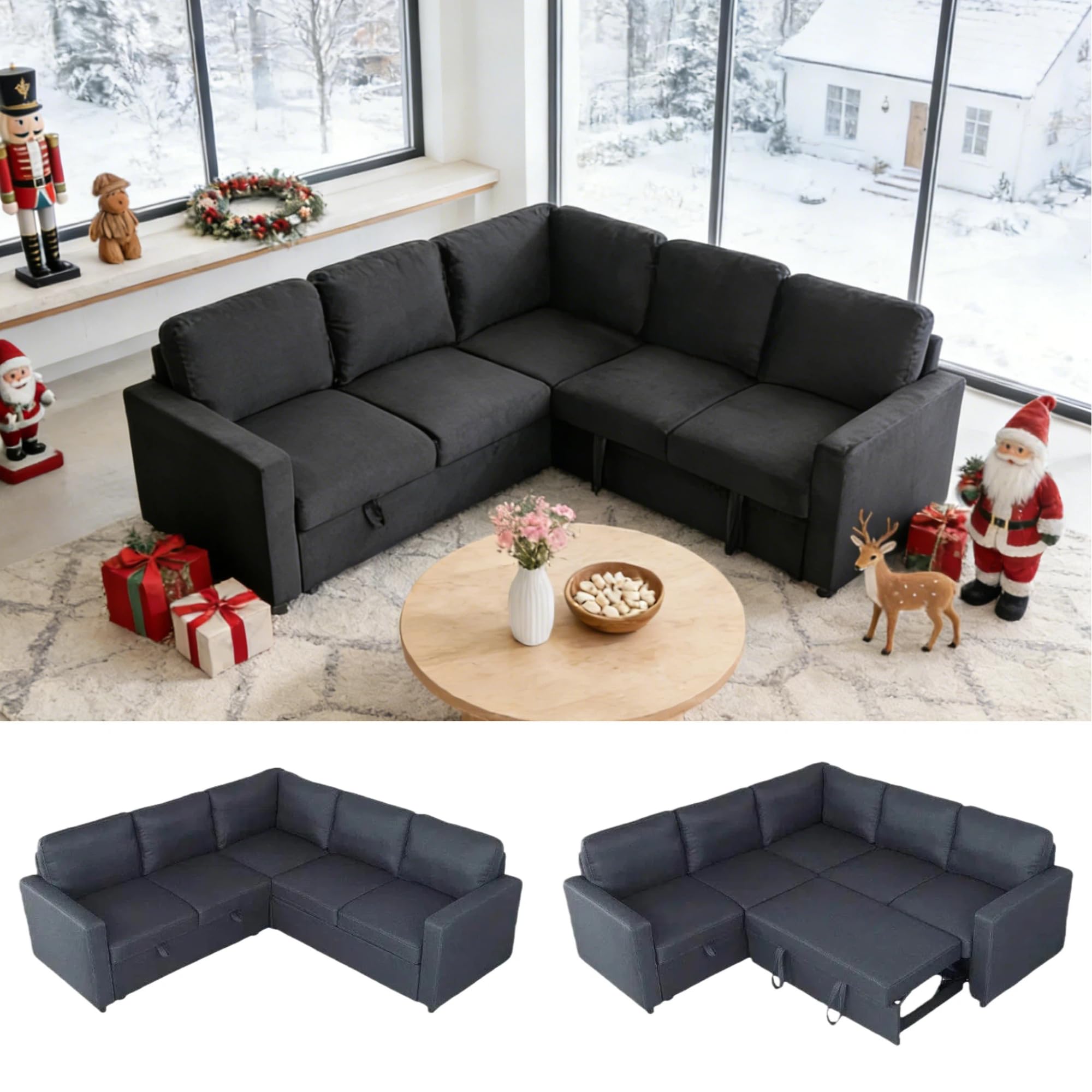 Photo 1 of ***BOX 2 OF 3Trygoal Sectional Sleeper Sofa with Pull Out Bed, L Shaped Pull Out Couch with Storage Chaise, 5 Seats Convertible Couch Bed for Apartment, Living Room, Black