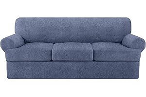 Jcones T Cushion Sofa Slipcover 4 Pieces Sofa Covers for T Cushion Couch Soft Sofa Slip Covers Furniture Protector with 3 Individual T Shape Seat Covers (Blue Gray, 3 Cushions)
