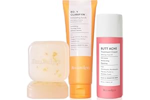 BellamiLuxx 3-Step Butt Acne Clearing Routine: Cleanser Soap + Body Acne Scrub + Clearing Lotion for Breakouts on Butt, Thigh