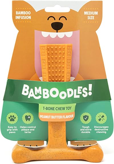 Bamboodles T-Bone Dog Chew Toy Medium Peanut Butter Flavour