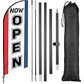 Open Feather Flag for Businesses Now Open Themed Swooper Banner Sign with Carbon Fiber Pole and Advanced Ground Stake Portable Bag Advertising Flag Banner for Business Advertising Outside