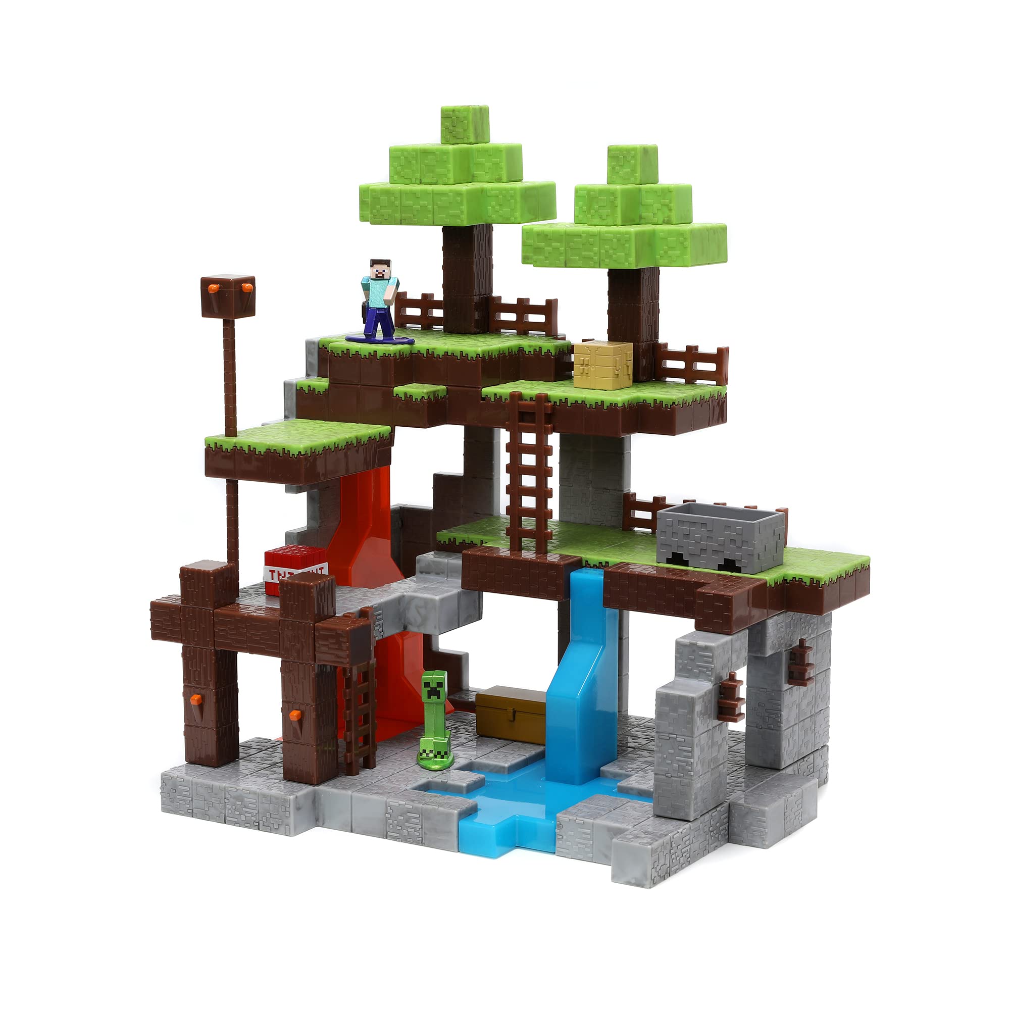 Jada TOYS 253265006 Minecraft Nano Scene Overland Including Two 4 cm Figures and Accessories, + 8 Years