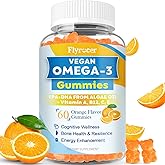 Vegan Omega 3 Gummies - 1600MG Algal Oil Omega 3 Supplement with DHA, EPA & 10 Essential Vitamins, Fish Oil Alternative - Support Brain, Eye & Immunity for Adults, Orange Flavor, 60 Count