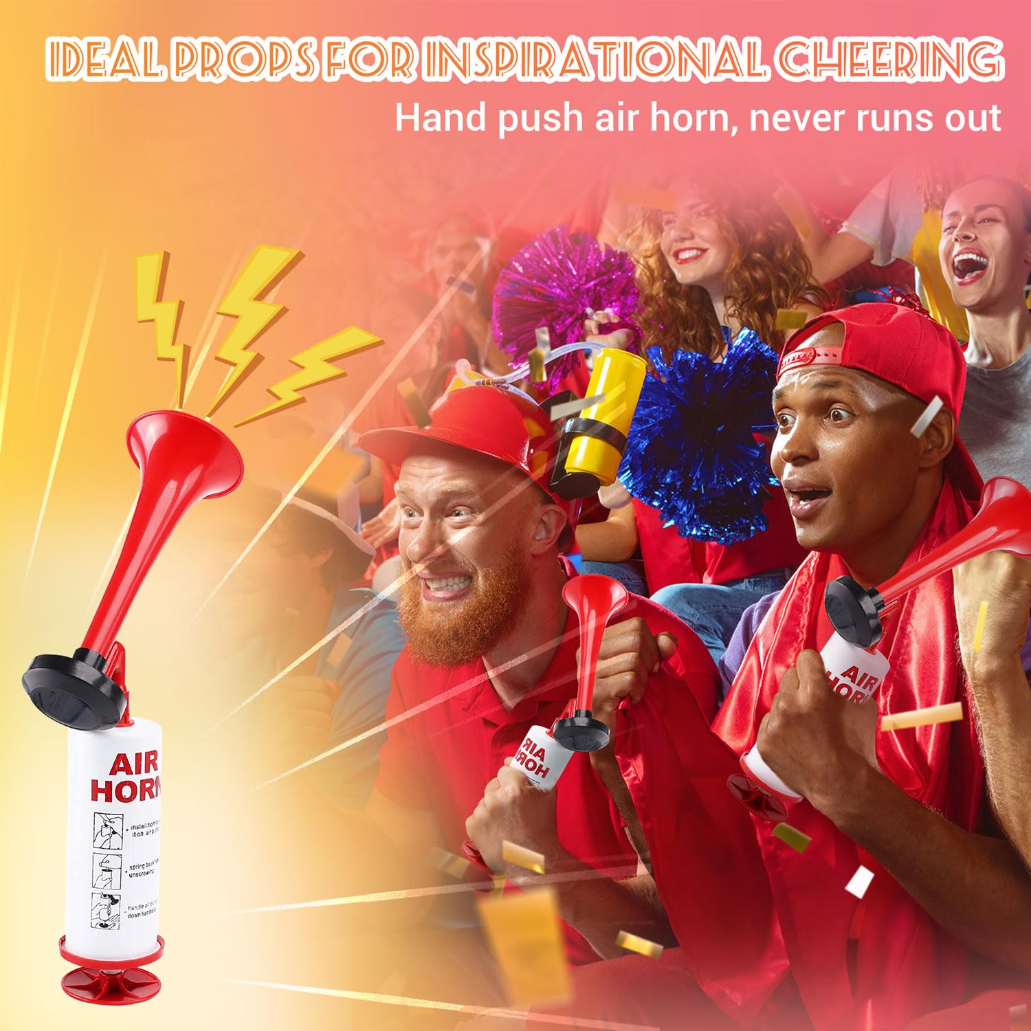 Handheld Air Horn, Noise Makers for Sporting Events, Aluminum Super Loud Football Noise Maker Air Pump Sports And Marine Signal Safety Alarm Horns for Boating, Hiking, Sports Events, Birthday Parties