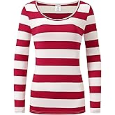 Sthisomo Women's Casual Long Sleeve Striped Scoop Neck T-Shirts