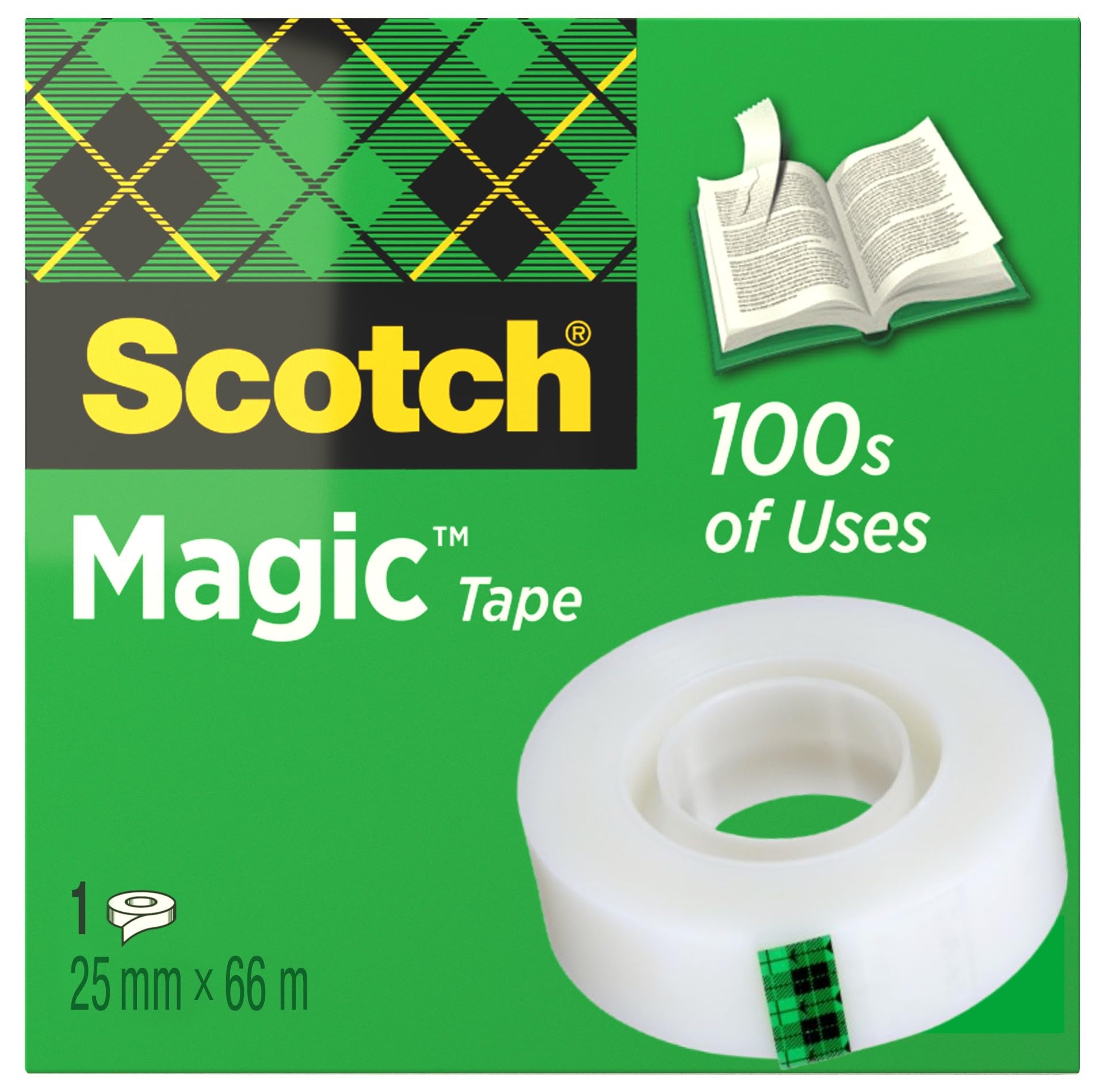Scotch Magic Tape, 1 Roll, 25 mm x 66 m - General Purpose Sticky Tape for Document Repair, Labelling & Sealing