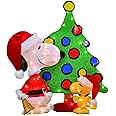 PRODUCTWORKS Peanuts Pre-Lit Snoopy and Woodstock Christmas Tree Indoor/Outdoor Yard Ornament, Holiday Display with 70 Lights, 32 Inches