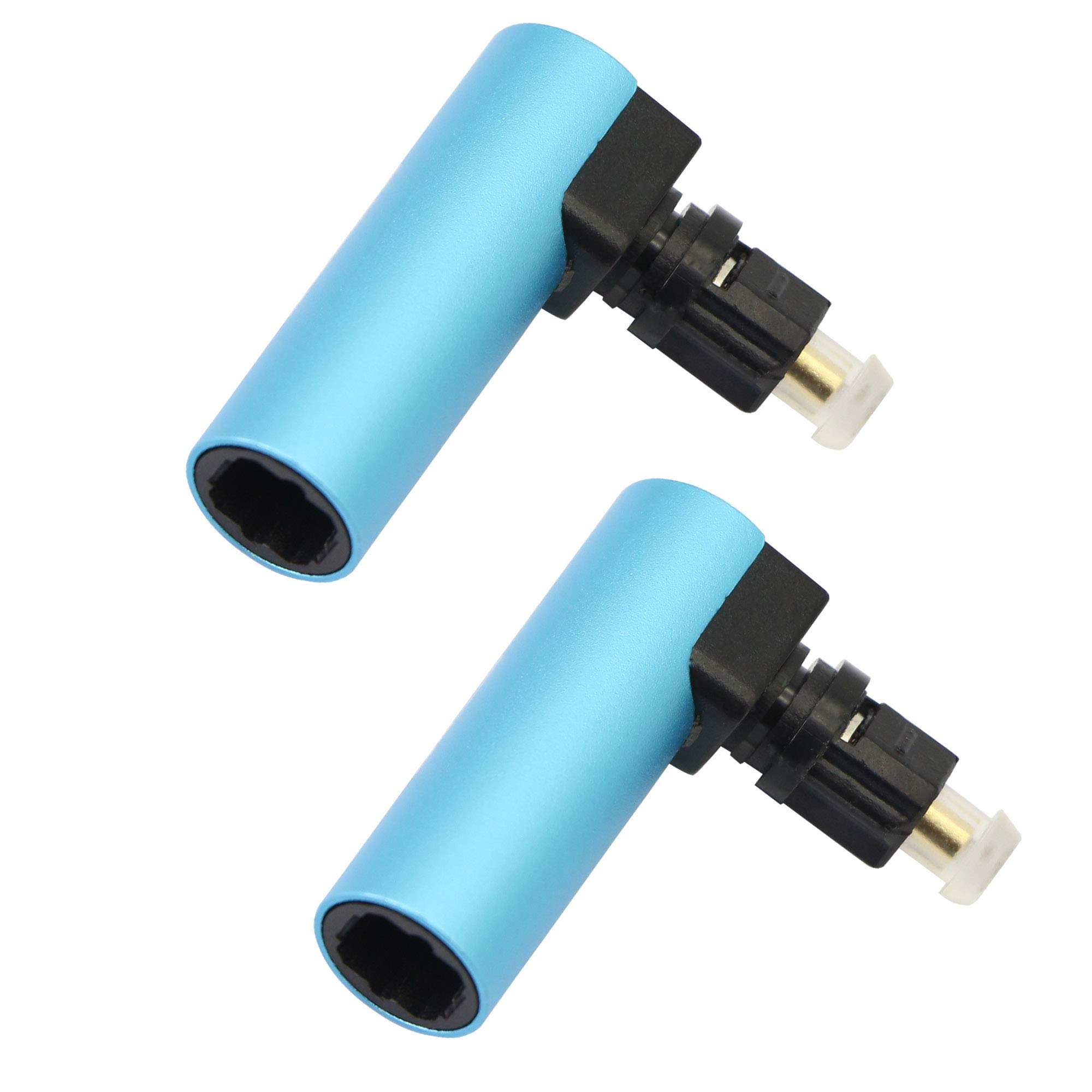 360 Degree Digital Fiber Optic Toslink Right Angle 90 Degree Female to Male Optical Audio Connector Adapter（Pack of 2,Blue)