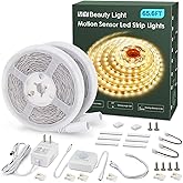 MY BEAUTY LIGHT Motion Activated LED Strip Lights, 65.6ft LED Light Strip with Day or Night 2 Lighting Modes,3 Timing Off Modes,Warm White 24v Plug-in LED Rope Lights for Under Cabinet,Kitchen,Stair