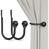 Hion Curtain Holdbacks Black 2pcs, Curtain Tiebacks Wall Mounted Hooks | Curtain Holders for Drapes, One-Piece Metal, Complete Accessories, Anti-Rust