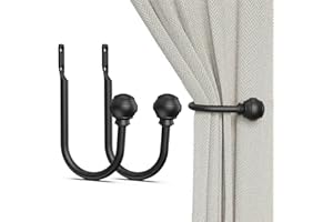 Hion Curtain Holdbacks Black 2pcs, Curtain Tiebacks Wall Mounted Curtain Hooks Holders for Drapes