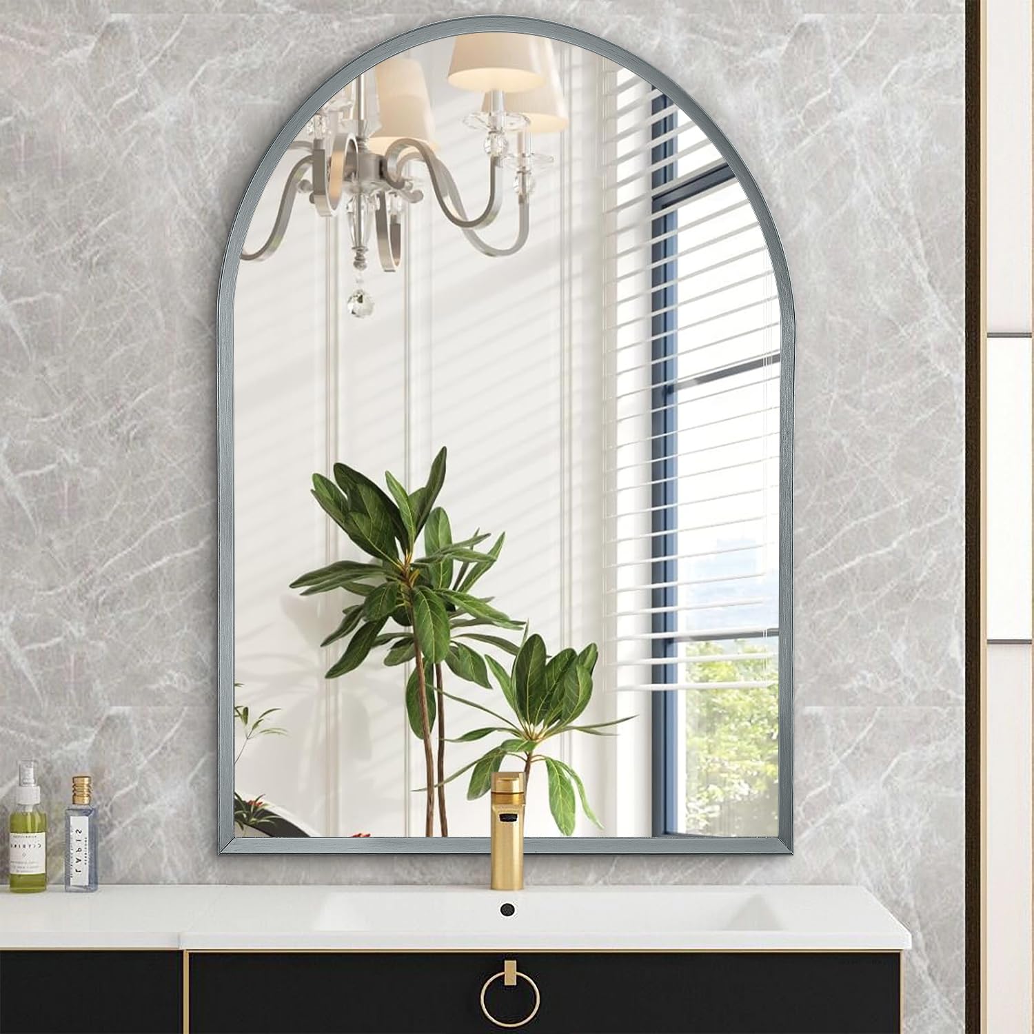 HLFMVWE Arch Bathroom Mirror, Metal Frame Vanity Mirror, Dresser Mirror, Arch Decorative Mirrors for Living Room Bedroom Entryway Mantle 30 x 40CM — image 1