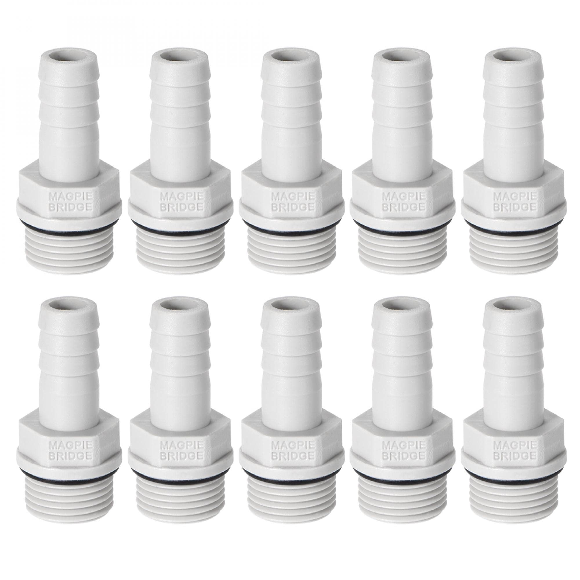 sourcing map PVC Barb Hose Fitting Connector Adapter 10mm or 25/64" Barbed x 3/8" G Male Pipe 10pcs