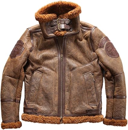 OLLOLCCY Chaqueta De Cuero para Hombre del Aviador De Piel De ...