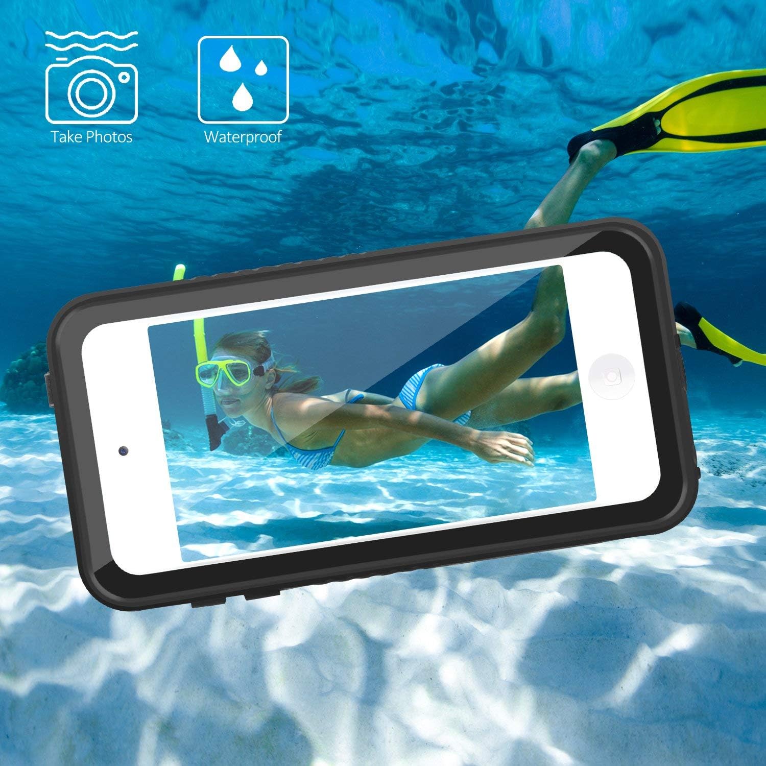 Waterproof Case for iPod 7/ iPod 6/iPod 5, Meritcase Knight Series Waterproof Shockproof Dirtproof Snowproof Case Cover with Kickstand for Apple iPod Touch 5th/6th/7th Generation for Snorkeling