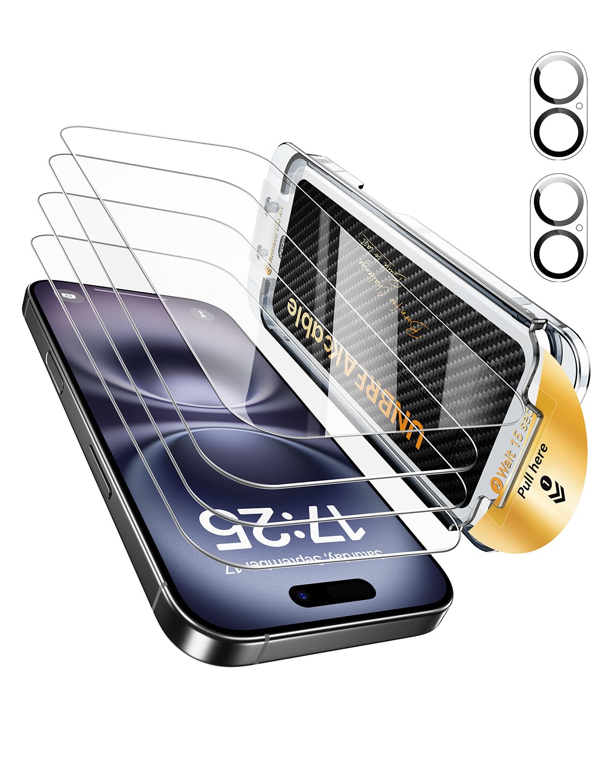 Photo 1 of UNBREAKcable for iPhone 16 Plus Screen Protector 4+2 Pack [9H+ Military-Grade Shatterproof] [Effortless Bubble-Free Installation] Ultra HD Clarity Tempered Glass with Lens Protector, Case friendly