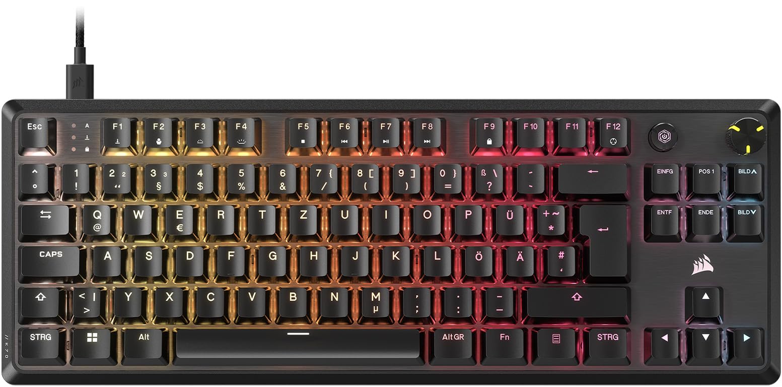 Corsair K70 CORE TKL RGB Mechanische Tenkeyless-Gaming-Tastatur – Vorgeschmierte MLX Red v2 Linear Switches – SOCD – Zweischichtige Schalldämpfung – ABS Keycaps – QWERTZ DE – Schwarz
