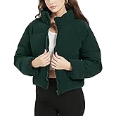 Flygo Womens Cropped Corduroy Puffer Jacket Winter Jackets Warm Long Sleeve Zip Quilted Down Puffer coat