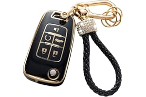 Gematay for Chevy Key Fob Cover with Keychain Lanyard, Soft TPU Key Fob Protector Shell Compatible with Chevrolet Equinox Camaro Cruze Malibu Sonic Smart Key Case
