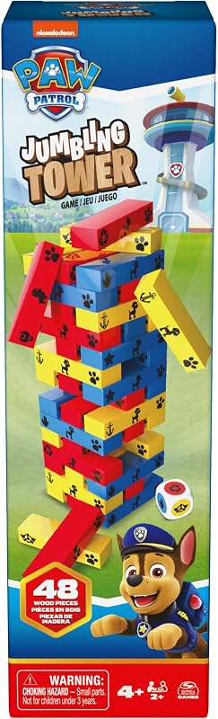 Spin master games - jogos de tabuleiro - paw patrol jumbling tower - jogo de torre de madeira paw patrol com peças de madeira multicoloridas - 1-4 jogadores - 6066828 - jogos de tabuleiro para crianças de 5 anos +