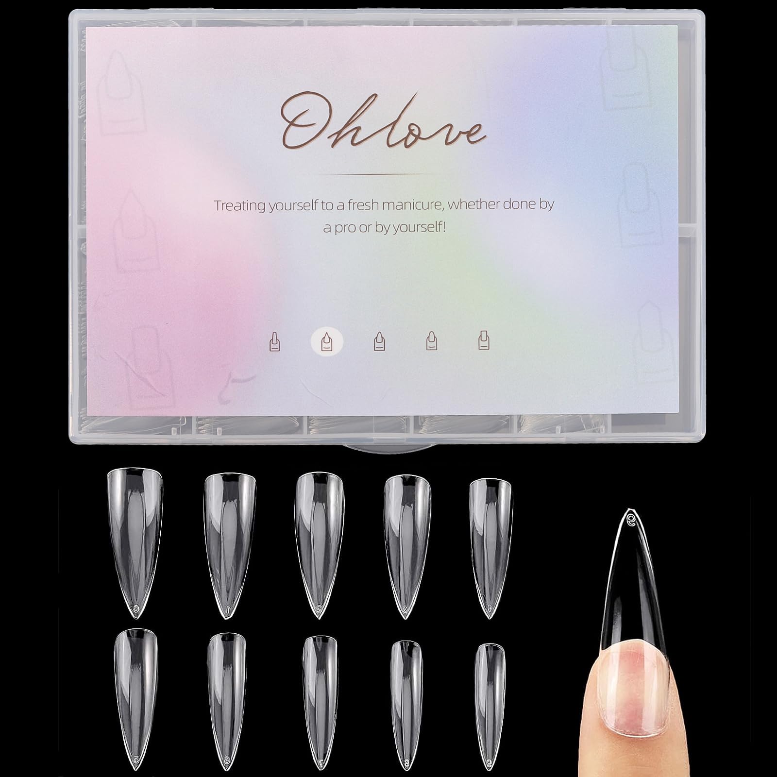 Stiletto Clear Nail Tips 500PCS Full Cover Acrylic Nails with Case for Nails Salon