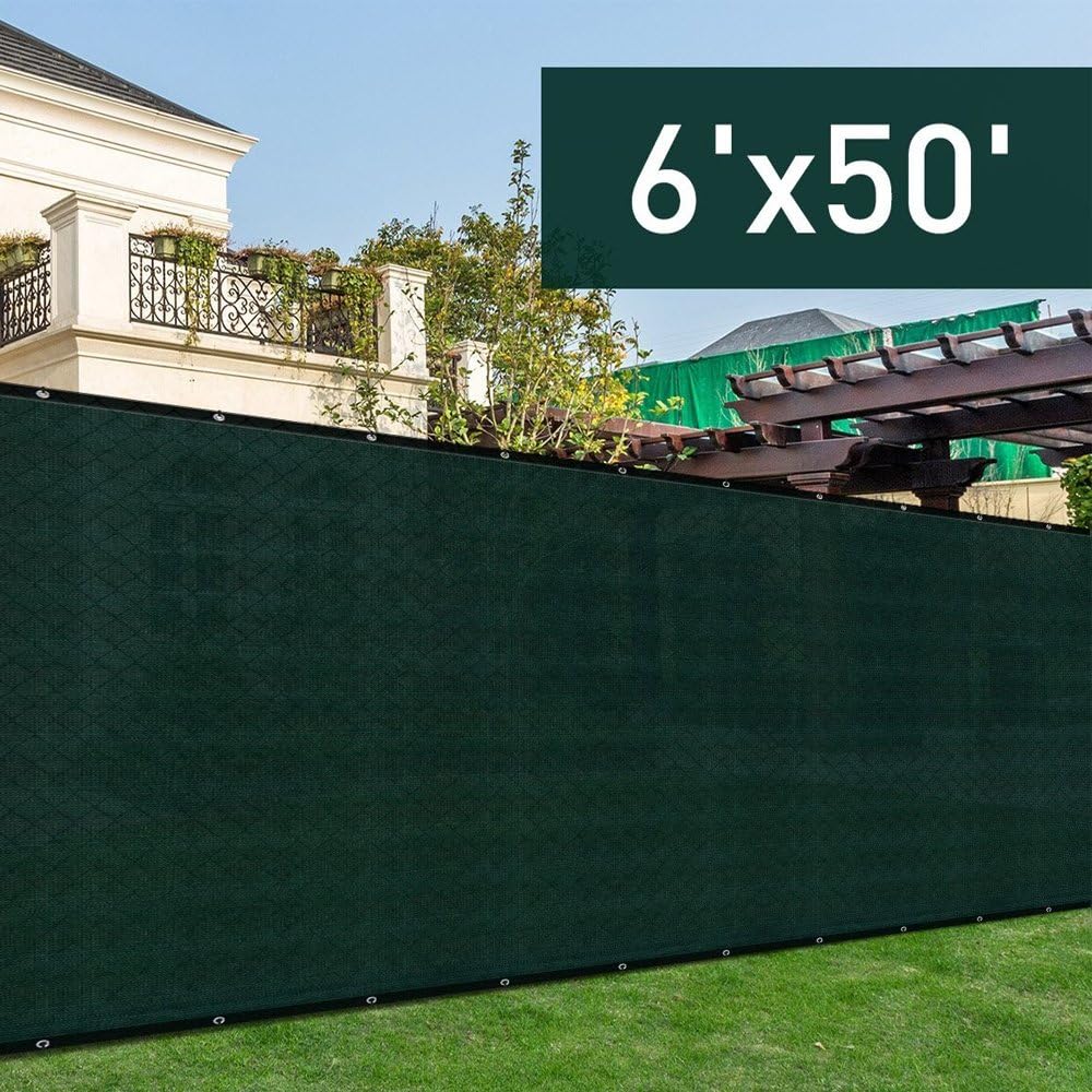 Golden Seeds Privacy Mesh Fabric Screen Fence with Grommets(6 x 50 Feet,Green,Fasteners included)