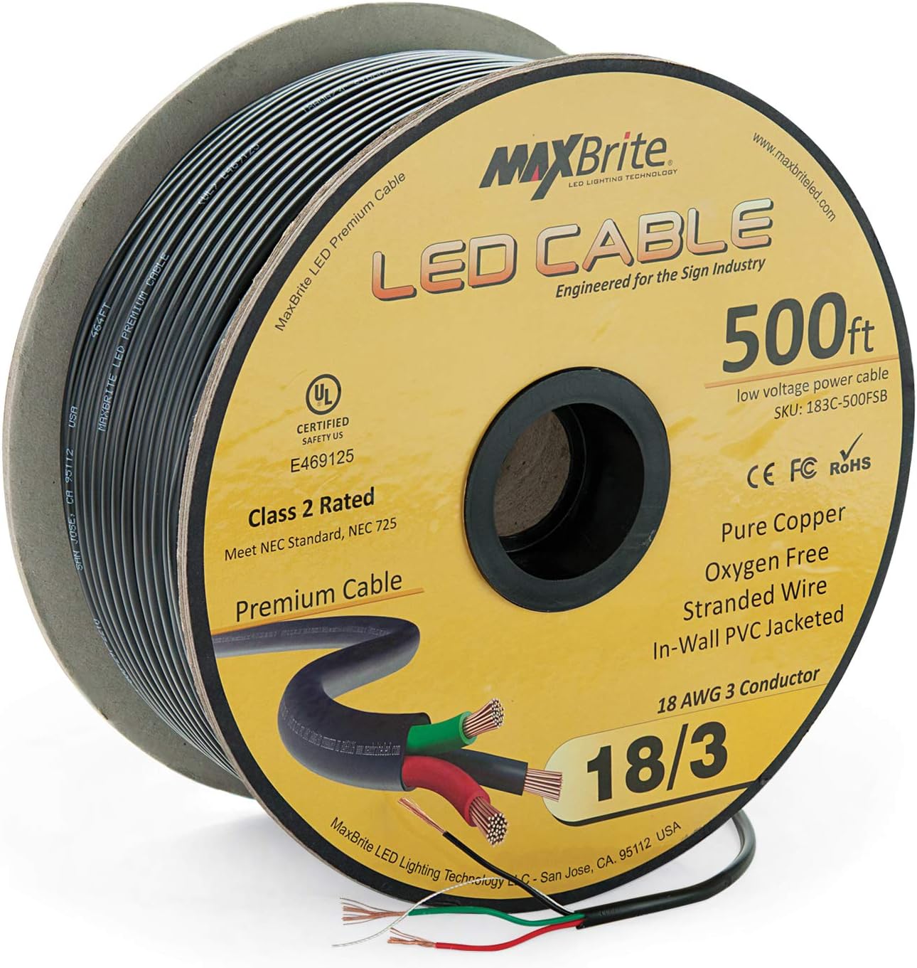 500 ft. 18AWG Low Voltage LED Cable 3 Conductor Black Sleeve inWall