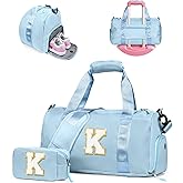 Vogewood Girls Cheer Up Gifts-Girl Gym Bag with Shoe Compartment, Kid Personalized Weekender Overnight Bags, Initial Travel Tote with Makeup Pouch, Graduation Gift for Niece Kids Daughter (Letter K)