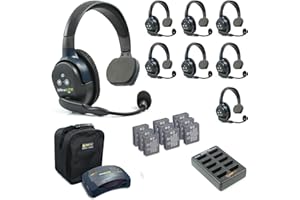 Eartec HUB8S Ultralite-HD 8 Person Full Duplex Wireless Intercom Headset Communication System, Single Ear Headsets, Up to 1000ft Range, U.S. Company