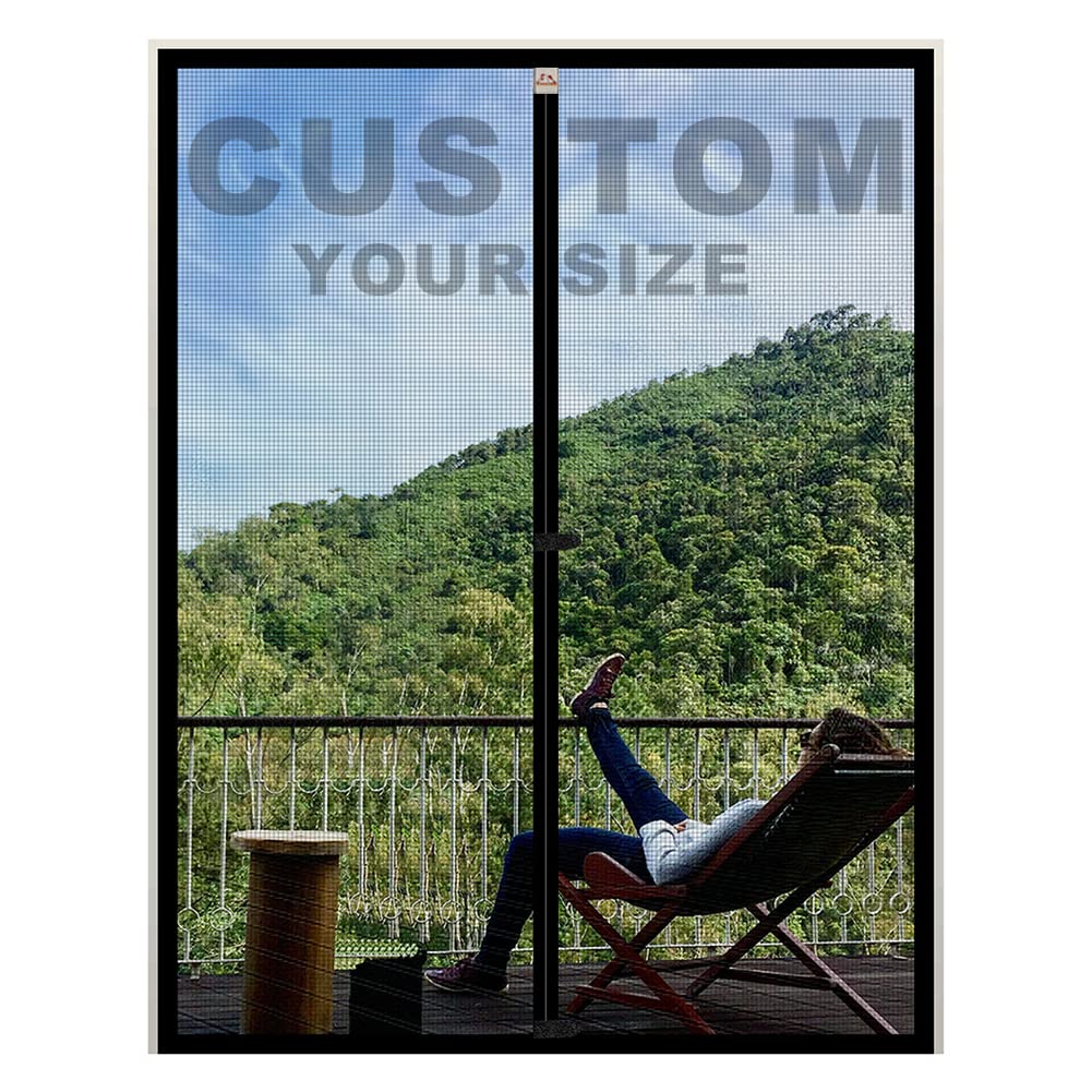 Yotache Custom Size Fly Screen Door, Reinforced Polyester Anti-Tearing Mosquito for Patio Doors High Transparent Hands Free Entry Great for Pet and Kid, Black, White, Grey