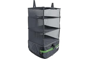 GRAND FUSION Stow-N-Go Portable Hanging Travel Shelves, Packing Organizer for Luggage. Carry on Closet for Clothes. Expandable Packing Cube. Travel Essentials. (Dark Gray - L, L = (L) 11.8" x (W) 11.8")