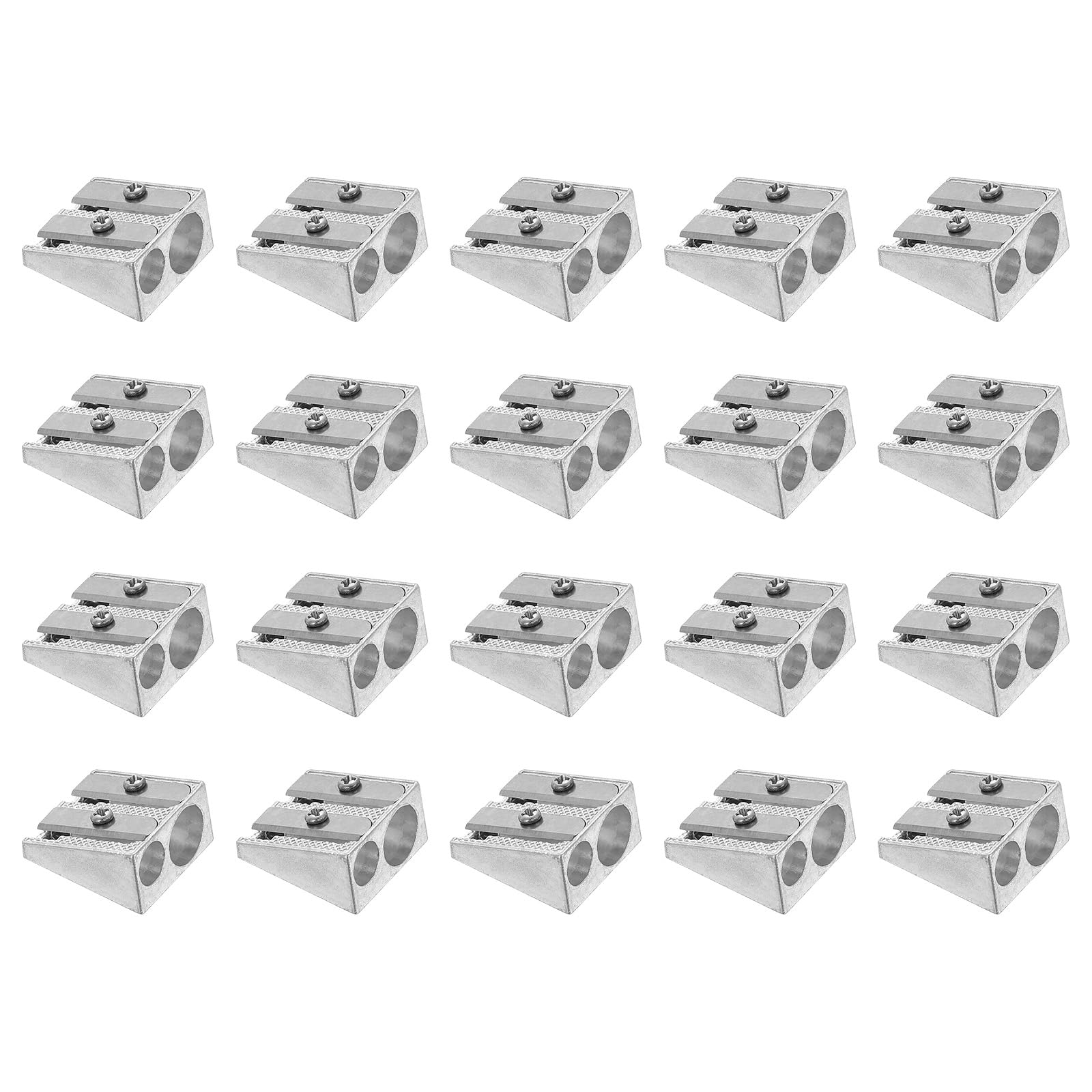 PATIKIL Metal Pencil Sharpeners, 20 Pack Aluminum Alloy Handheld Mini Manual Pencil Sharpener with Double Holes for Office Classroom Art Painting, Silver