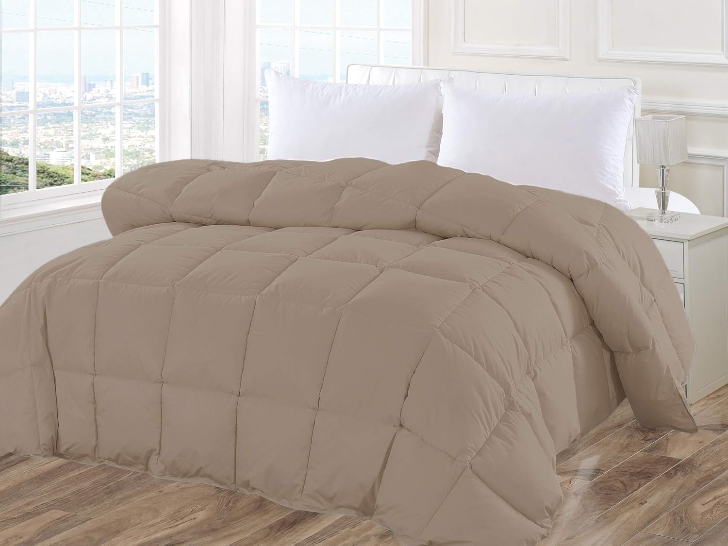 Melange Home 700-Fill Duck Down Cotton Shell Comforter Full/Queen, Simply Taupe