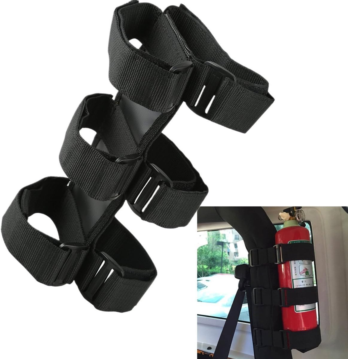 Nihoooo Jeep Wrangler Fire Extinguisher Holder - Adjustable Roll Bar Mounted For Car Auto (Black)