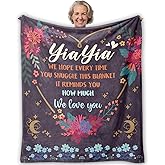 CosxHabitat Purple Flower Yiayia Grandma Blanket, Grandma Gifts from Grandkids, Grandmother Gifts for Birthday Christmas, Yiayia Throw Blankets for Bedroom Living Room Home Decor, 50x60 Inches