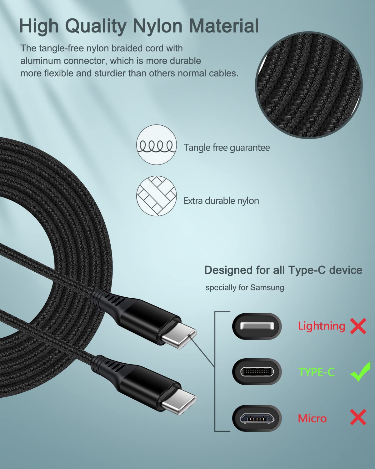 USB Type C Cable for Apple iPhone 15/15 Plus/ 15 Pro/ 15 Pro Max, 2Pack 6ft Fast Charging Power Cords, Type C to C Cable for Samsung Galaxy S23 Ultra S22, Google Pixel 7 Pro 7a 6 6a Android USBC Cord